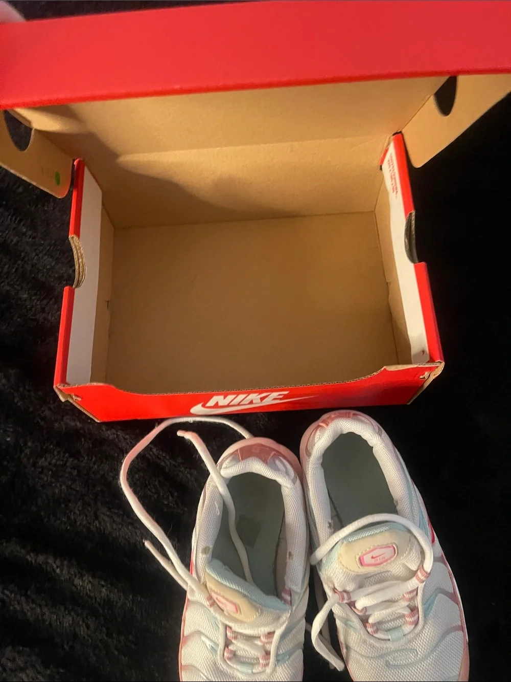 Kids Nike Air Max Plus Sneakers White with Pink and Peach Accents (Box Included)